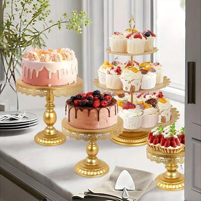 1PC Golden Lace Cake Stand Iron Display With 20/25/30cm Options, Perfect For Dessert Tables At Birthdays, Weddings, Thanksgiving, Christmas, Valentine's Day, And Mother's Day; Elegant And Versatile Serving Platter For Cakes, Pastries, And Party Treats, Ideal For Home And Event Decor