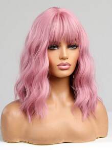 14英寸多色短卷刘海合成假发，自然时尚，适合女性日常、派对、圣诞节及其他场合。