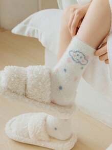 1/3 pares entrega aleatoria, Calcetines de cachemira con diseño lindo de nubes y corazones para mujer, hasta la pantorrilla
