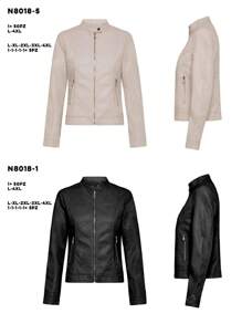 Giacca da motociclista stile urban alla moda con chiusura lampo e collo alto, per donne taglia forte, adatta per l'autunno