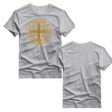 Basic Printed T-Shirt 100% Cotton Shirt With Saint Benedict Medal Print - 灰色 - 查看 2