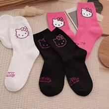 Sanrio 3 Pairs Of Cute Hello Kitty Midtube Socks - Soft, Breathable And Comfortable Japanese Style Women's Stockings And Socks With Cute Cartoon Character Designs Soft, Breathable, Comfortable Mid-Tube Socks Breathable And Comfortable, Machine Washable - Multiple Roles, Suitable For All Seasons, Stylish Socks, Suitable For Outdoor Sneakers, Great Travel Accessories For Outdoor Wear, Gifts For Friends And Couples