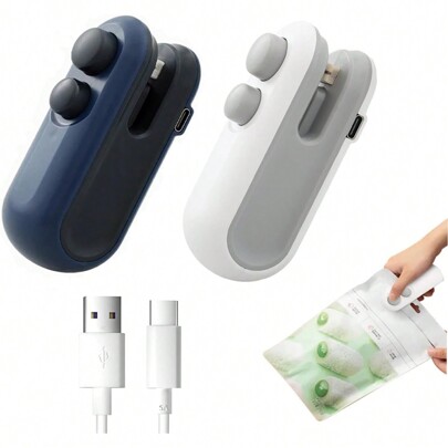 Confezione regalo di Natale, Mini Termosaldatrice a ricarica USB 2 in 1 2024 nuova, termosaldatrice per sacchetti 2 in 1, mini macchina per risigillare sacchetti per spuntino e conservazione di verdure fresche, termosaldatrice per sacchetti di plastica per la conservazione di spuntino e alimenti freschi Tipo 1