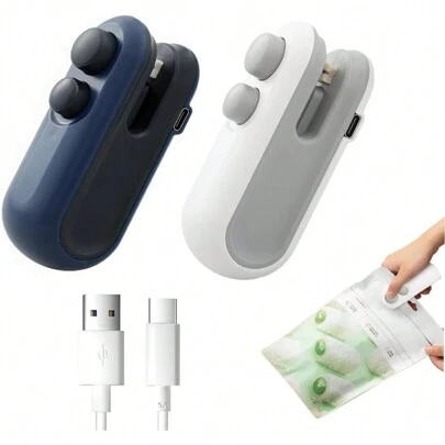 Christmas Gift Mini Bag Sealer, 2024 New 2 In 1 USB Rechargeable Chip Bag Seale, 2 In 1 Bag Sealer Heat Seal, Mini Bag Resealer Machine For Snacks And Vegetable Fresh Storage, Plastic Bag Sealer Machine For Snacks And Freshness Food Storage Type 1