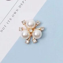 20pcs 3-Pearl Flower Center Gold Plated Shiny 3-Pearl Flower Center Clothing Accessories, Vintage-Style Hair Accessories - Multicolor - View 2