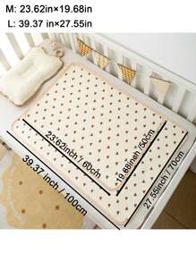 1 件心形图案防水婴儿床床垫罩，婴儿防尿可洗垫，适合所有季节 - 棕色 - 查看 2