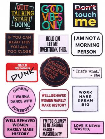 1 set med 3/6 st inspirerande citat broderilapp söt engelsk bokstav polyestermärke applikation gör-det-själv kläder stryk-på lappar sy tillbehör tygklistermärken lämpliga för ryggsäckar, jeans, jackor, t-shirts, hattar, klänningar etc.