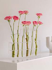 6pcs/Set Clear Acrylic Base Modern Hydroponic Test Tube Vases With Plastic Planters For Indoor Gardening, Transparent Minimalist Self-Watering Plant Propagation Stations, Air Purifying Home Office Desk Decor, Low-Maintenance Spring Season Display For Housewarming/Wedding Favors Gifts Birthday Graduation Home Decor Room Decor Flower Vase Glass Vase
