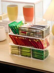 1 Pc Transparent Acrylic Tea Bag Storage Box, With Compartments And Single Compartments Available For Stacking, Suitable For Cabinets And Countertops. - White - View 4