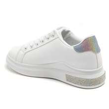 Flat Sneakers With Rhinestone Decoration And Laces - Multicolor - View 3