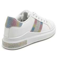 Flat Sneakers With Rhinestone Decoration And Laces - Multicolor - View 4