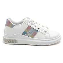 Flat Sneakers With Rhinestone Decoration And Laces - Multicolor - View 2