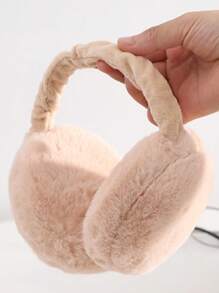 1pc Women's Cute Solid Color Warm Ear Warmer With Fleece, Windproof Foldable Cold Weather Earmuffs - Apricot - View 3