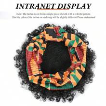 Curly Wigs For Women Headband Wig Half For Short Black Wig With Headband Attached Scarf Wigs With Stripe Turban Wrap Wig Short Kinky Deep Jerry Curly Hair Synthetic Wigs