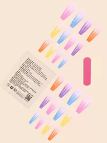 24pcs Y2K Aesthetic Extra Long Coffin Iridescent Gradient Fake Nail & 1pc Nail File & 1sheet Tape For Women Press On Nails Nail Supplies - Multicolor - View 3