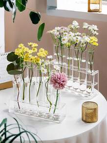 6pcs/Set Clear Acrylic Base Modern Hydroponic Test Tube Vases With Plastic Planters For Indoor Gardening, Transparent Minimalist Self-Watering Plant Propagation Stations, Air Purifying Home Office Desk Decor, Low-Maintenance Spring Season Display For Housewarming/Wedding Favors Gifts Birthday Graduation Home Decor Room Decor Flower Vase Glass Vase