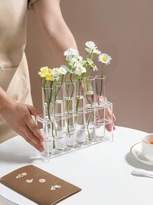 6pcs/Set Clear Acrylic Base Modern Hydroponic Test Tube Vases With Plastic Planters For Indoor Gardening, Transparent Minimalist Self-Watering Plant Propagation Stations, Air Purifying Home Office Desk Decor, Low-Maintenance Spring Season Display For Housewarming/Wedding Favors Gifts Birthday Graduation Home Decor Room Decor Flower Vase Glass Vase