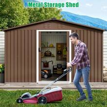GOCAPTAIN 12 X 8 FT Metal Outdoor Storage Shed, All-Weather Resistant Storage House With Sloping Roof & Lockable Doors, Large Metal Tool Sheds For Patio Furniture, Lawnmower, And Bike Storage - Brown - View 1