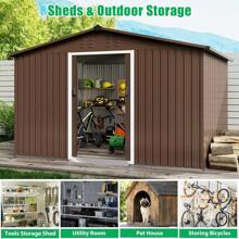 GOCAPTAIN 12 X 8 FT Metal Outdoor Storage Shed, All-Weather Resistant Storage House With Sloping Roof & Lockable Doors, Large Metal Tool Sheds For Patio Furniture, Lawnmower, And Bike Storage - Brown - View 7