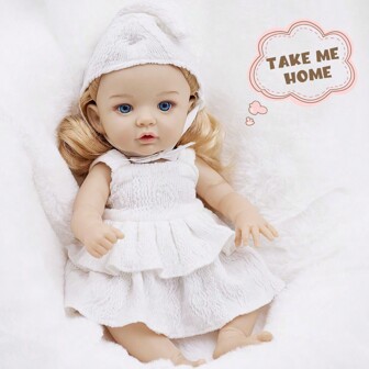 12" PVC Reborn Babypoppenset met witte outfit en hoed, levensechte pop, perfect cadeau voor een meisje, verjaardag of vakantie