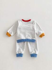2 pièces/Set Bébé et Tout-petit Décontracté Extérieur Sweat-shirt à capuche en patchwork ours mignon brodé coloré, manches longues, Automne/Printemps