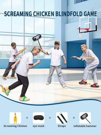 4/5/6 名玩家耐用塑料尖叫鸡团队建设游戏套装 - 包括眼罩、充气锤和绑带 - 非常适合户外娱乐、家庭娱乐、公司趣味运动会、派对和团队活动（仅限成人）