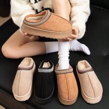 Winter Woman Slippers Plush Interior Anti Slip Sole Thick Bottom Embroider Fashion  Warm Slippers Use Indoor Outdoor