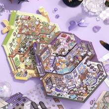 Pegatinas decorativas 3D de gran tamaño A4 para manualidades paisajísticas divertidas, pegatinas de escenas en miniatura apilables y lindas para hacer manualidades, adecuadas para escenas de casas pequeñas, manualidades DIY y diarios, sin necesidad de cortar