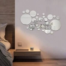 26pcs Small 3D Acrylic Mirror Wall Stickers, Round Mirror, DIY Decor For Bedroom, Bathroom And TV Background Wall - Multicolor - View 4