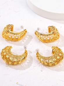 2 Pairs 3mm/5mm Elegant Heart Decal Hoop Earrings Set For Women Girls Vintage Leaf Decal Rhombus Earring Birthday Gift Valentines - Gold - View 2