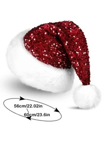 1顶双层闪亮热钻可爱时尚毛绒圣诞派对帽，保暖，男女通用，节日圣诞老人舞会礼服，圣诞礼物 - 彩色 - 查看 3