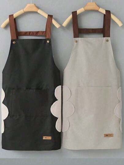 1件防水防油烹饪围裙，时尚家用厨房成人围裙，女士款式，适合烹饪、餐厅和工作场所