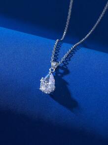 1 件简约镂空梅花边锆石吊坠项链，时尚百搭女士锁骨链 - 彩色 - 查看 2