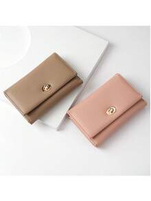 New Women's Medium-Long Wallet, Luxury Leather Wallet Card Holder With Metal Buckle Flip Cover Coin Purse Handbag