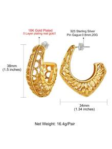 2 Pairs 3mm/5mm Elegant Heart Decal Hoop Earrings Set For Women Girls Vintage Leaf Decal Rhombus Earring Birthday Gift Valentines - Gold - View 5