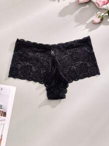 4pcs/Pack Plus Size Women Lace Sexy Underwear, Solid Color Floral Hipster & Bikini Panties, Black/Pink/Purple