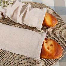 4-Piece Set Of Linen Bread Bags With Drawstring, Fresh Bread Bags For Easy Storage, Reusable Linen Bread Bags, French Baguettes, Fruit And Vegetable Storage Bags, Kitchen Storage Accessories - 4件 - 查看 8