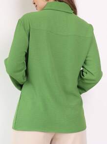 Women's Long Sleeve Shirt Blouse - 橄欖綠 - 查看 4