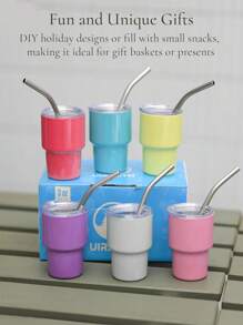 1 pieza/Set de 6 Vasos chupito de 3oz con pajita y tapa, set de 6 vasos chupito de acero inoxidable de colores mixtos en blanco para sublimación de 3oz para bodas, cumpleaños, despedidas de soltero y obsequios