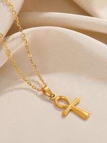 1PC Religious Key Of Life Ankh Cross Necklace For Women Gold Color Egyptian Cross Pendant Choker Stainless Steel Jewelry Gifts - Multicolor - View 7