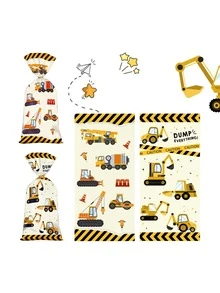 50 chiếc túi kẹo OPP in họa tiết xe xây dựng, túi quà tặng in họa tiết máy xúc, túi phẳng đựng kẹo nướng bánh quy ăn nhẹ - Nhiều màu - Xem 6