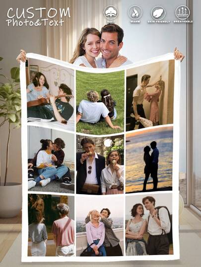1pc Custom Photo Blanket, Customized Flannel Blanket With Photos And Text, Bedding Blanket, Custom Blanket For Bed, Custom Pictures Blanket, Personalized Photos Blanket For Family Birthday Gift For Friends Boyfriend, Girlfriend, Friends Sofa, Bed, Car, Tea Room, Bedroom, Living Room, Bathroom, Dining Room, For Office, Durable, Breathable, Lightweight, Washable, Funny, Cute, Love, Soft, Comfortable, Elegant, Simple, Custom, Personalized, Unique, Ideal Gifts For Him,Season Picks,Fall Decor