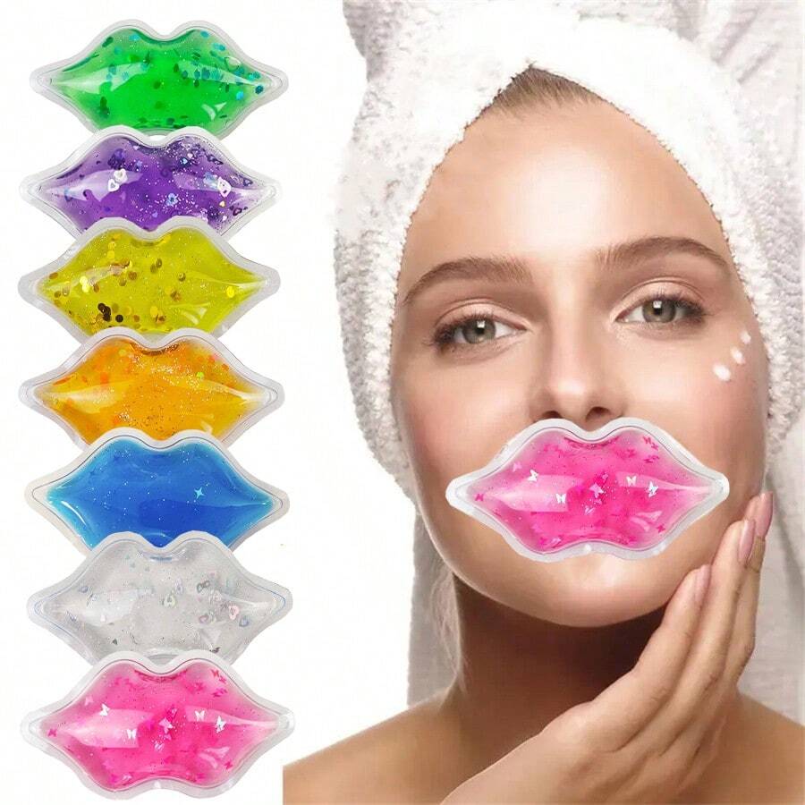 2pcs Lip-Shaped Gel Ice Bags, Reusable Eye Mask For Lip & Eye Care, Suitable For All Skin Types - Multicolor - View 1