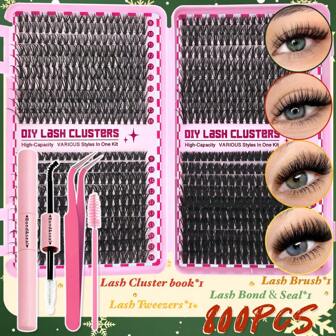 800 件 DIY 睫毛簇套装，30D40D60D80D，猫眼，俄罗斯卷，簇状，浓密，D 卷，9-16 毫米长度，带粘合剂密封剂镊子，可重复使用，适合初学者，美容个人护理，眼部化妆睫毛簇套装，睫毛，睫毛，假睫毛