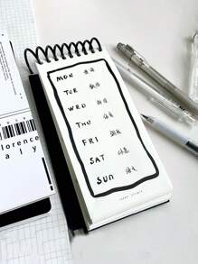 1PC Weekly Black Large Coil Notebook, Niche Senior Student Daily Plan, This Week's Plan Notebook
