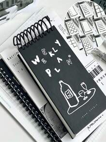 1PC Weekly Black Large Coil Notebook, Niche Senior Student Daily Plan, This Week's Plan Notebook