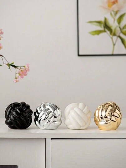 1pc Ceramic Yarn Ball Shaped Ornament, Gold, Silver, Black, White Color, High-End Creative Luxurious Style Craft, Suitable For Desk, Office, Home, Halloween, Decor Best