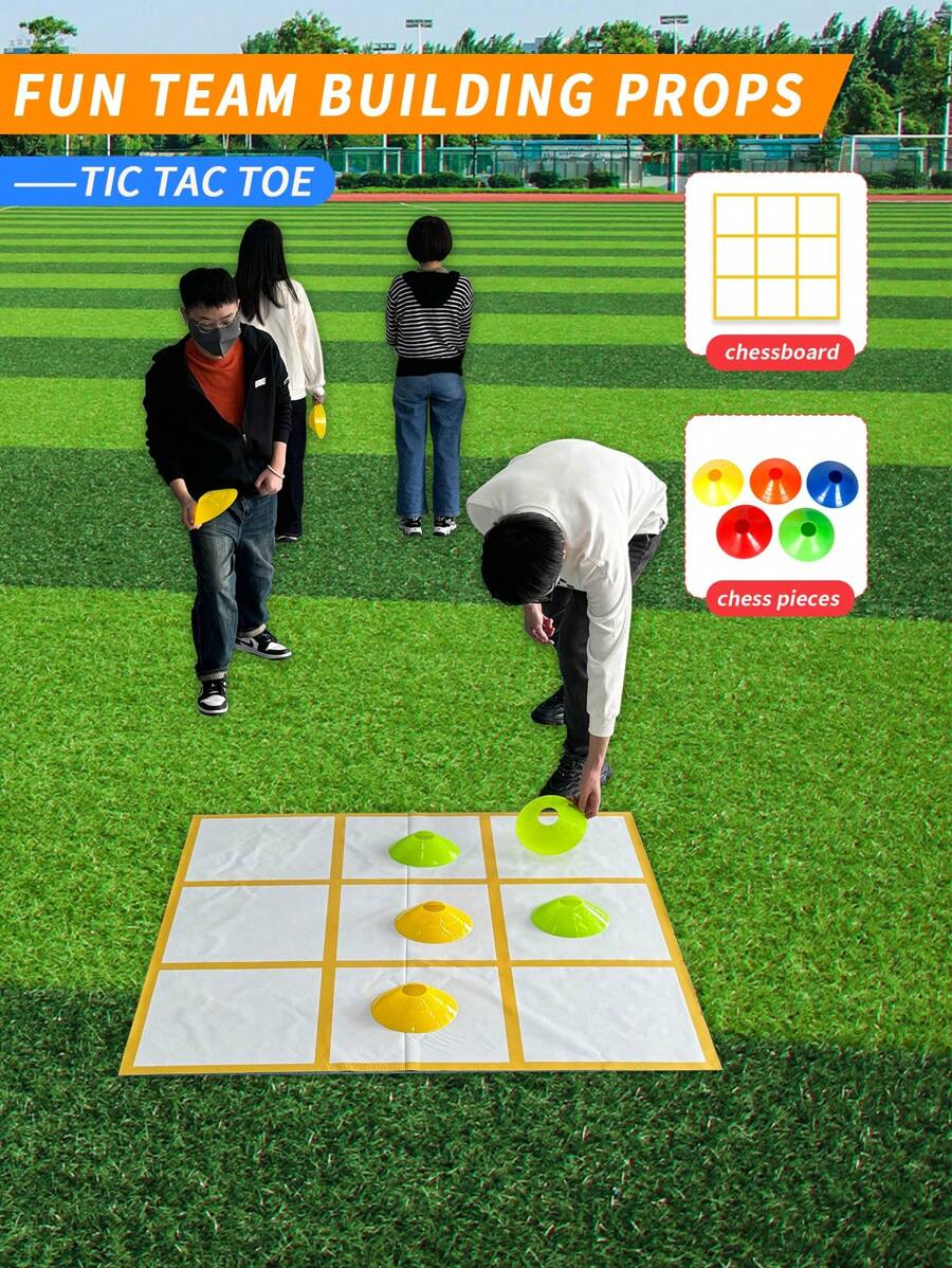 Fun Team Building Props- Tic Tac Toe Game Outdoor, Portable Tic Tac Toe Toss Game With 8 Chess Pieces, For Outdoor Lawn Yard Backyard Carnival Field Team Work Game Props(For Adult Only)