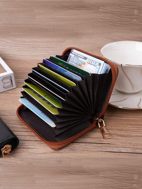 Porta-cartões compacto estilo acordeão com 9 compartimentos para cartão, couro PU unissex, mini carteira portátil conveniente para cartões de crédito, carteiras de identidade, moedas, adequado para adolescentes, casual, ao ar livre, viagens, formatura, presentes de aniversário