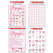 33 件套粉色蝴蝶结生日派对宾果游戏卡，适合 24 名玩家的粉色生日派对游戏宾果卡公主娃娃宾果游戏，适合家庭节日聚会派对用品 - 彩色 - 查看 3